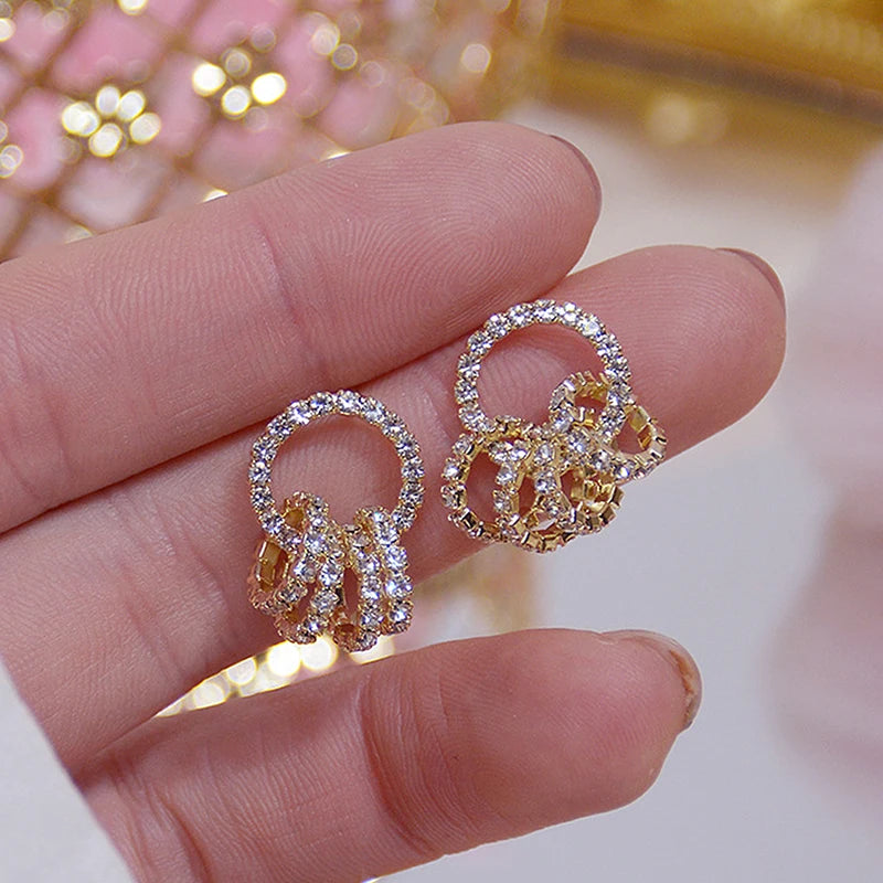  14K Real Gold Plated Buckle Circle Earrings Elegant AAA Zirconia Stud Earrings Fine Jewelry