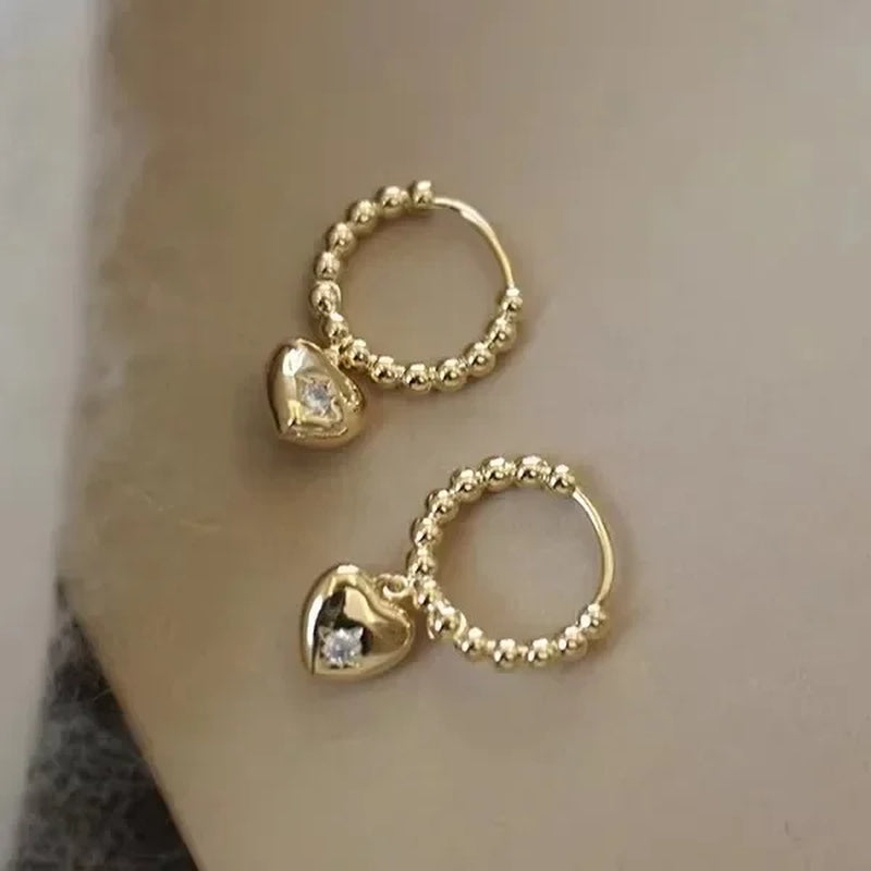 Pure 925 Sterling Silver Real Zircon Heart Pendant Hoop Earrings Fine Jewelry
