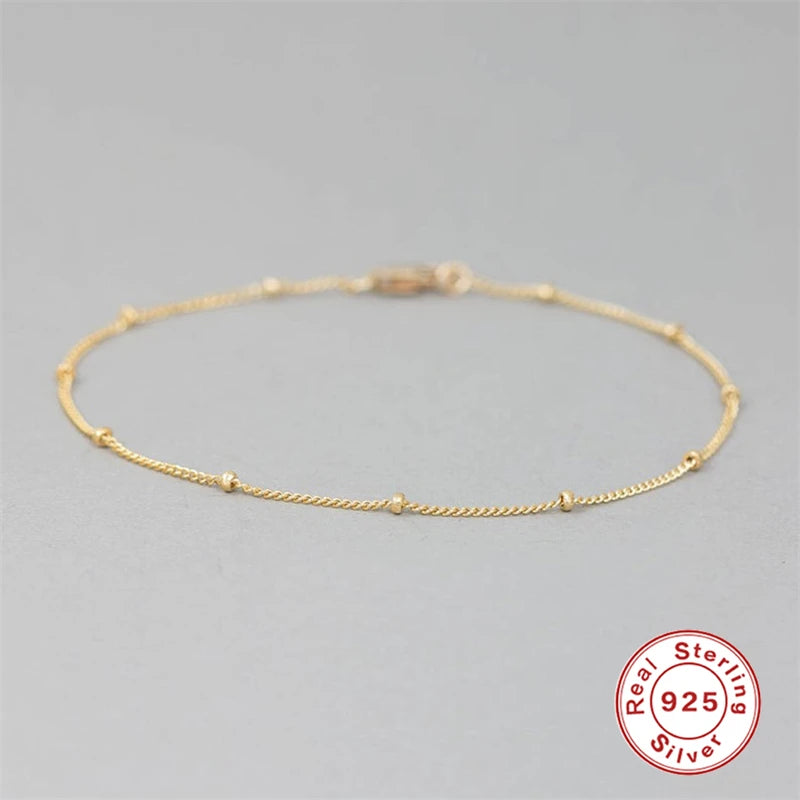 925 Sterling Silver Minimalist Small Beads Thin Chain Bracelets Rose Gold Bracelet Jewelry Accessories