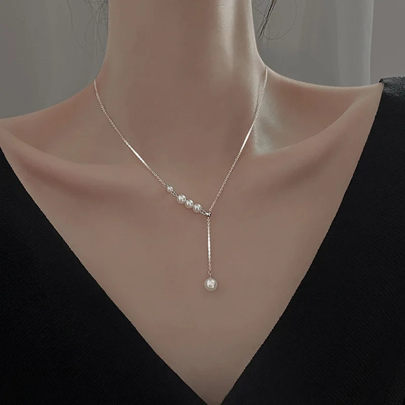 Fine 925 Sterling Silver 18k Gold Plated Neck Choker Chain Pearl Pendants Necklace Luxury Jewelry