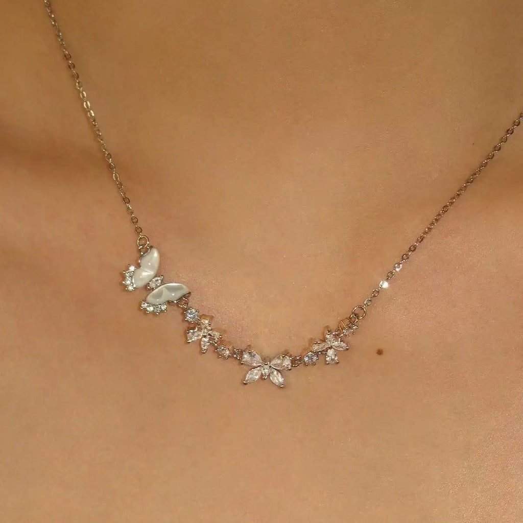 Fine 925 Sterling Silver Butterfly Pendant Necklace Choker Exquisite Jewelry