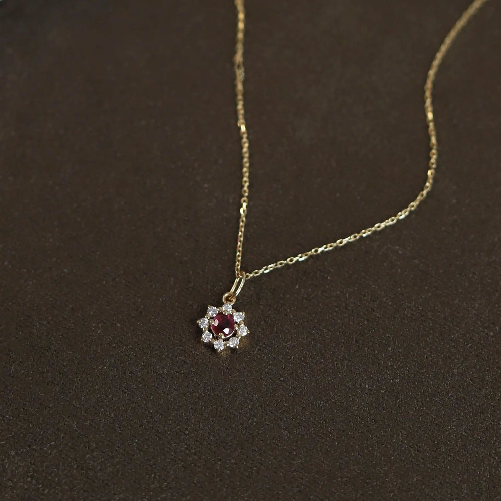 925 Sterling Silver 14K Gold Plated Red Zircon Sun Pendant Necklace Jewelry