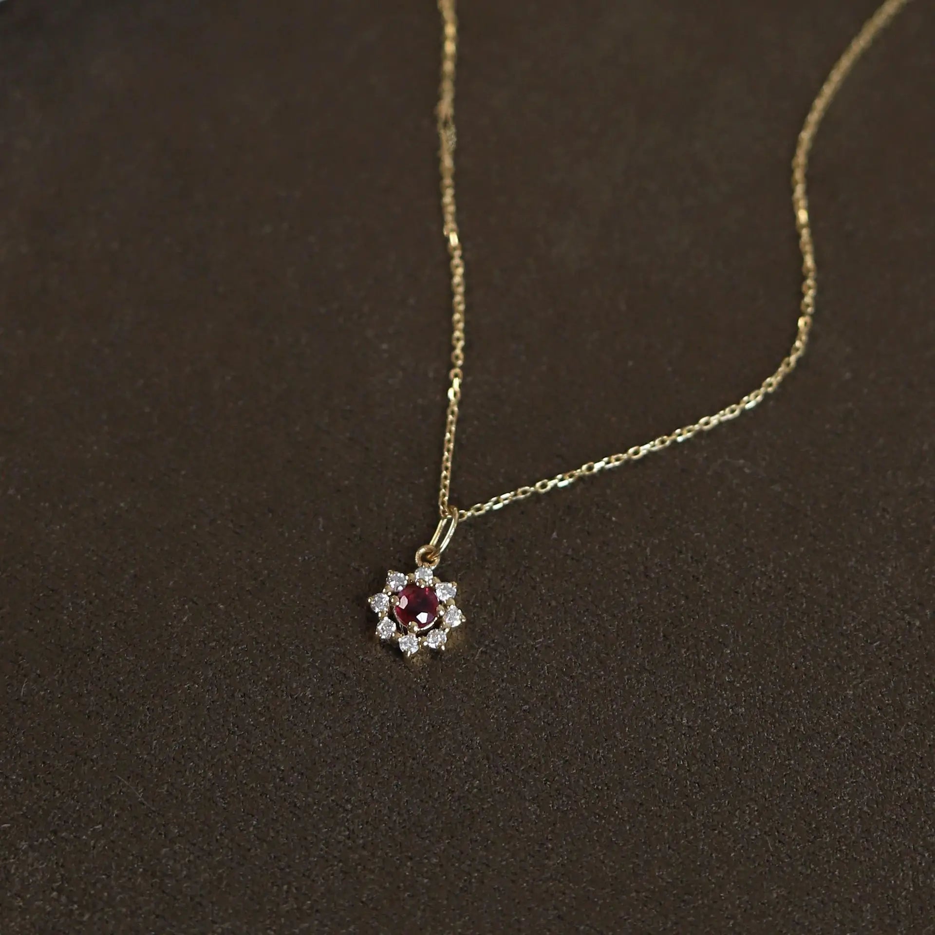 925 Sterling Silver 14K Gold Plated Red Zircon Sun Pendant Necklace Jewelry