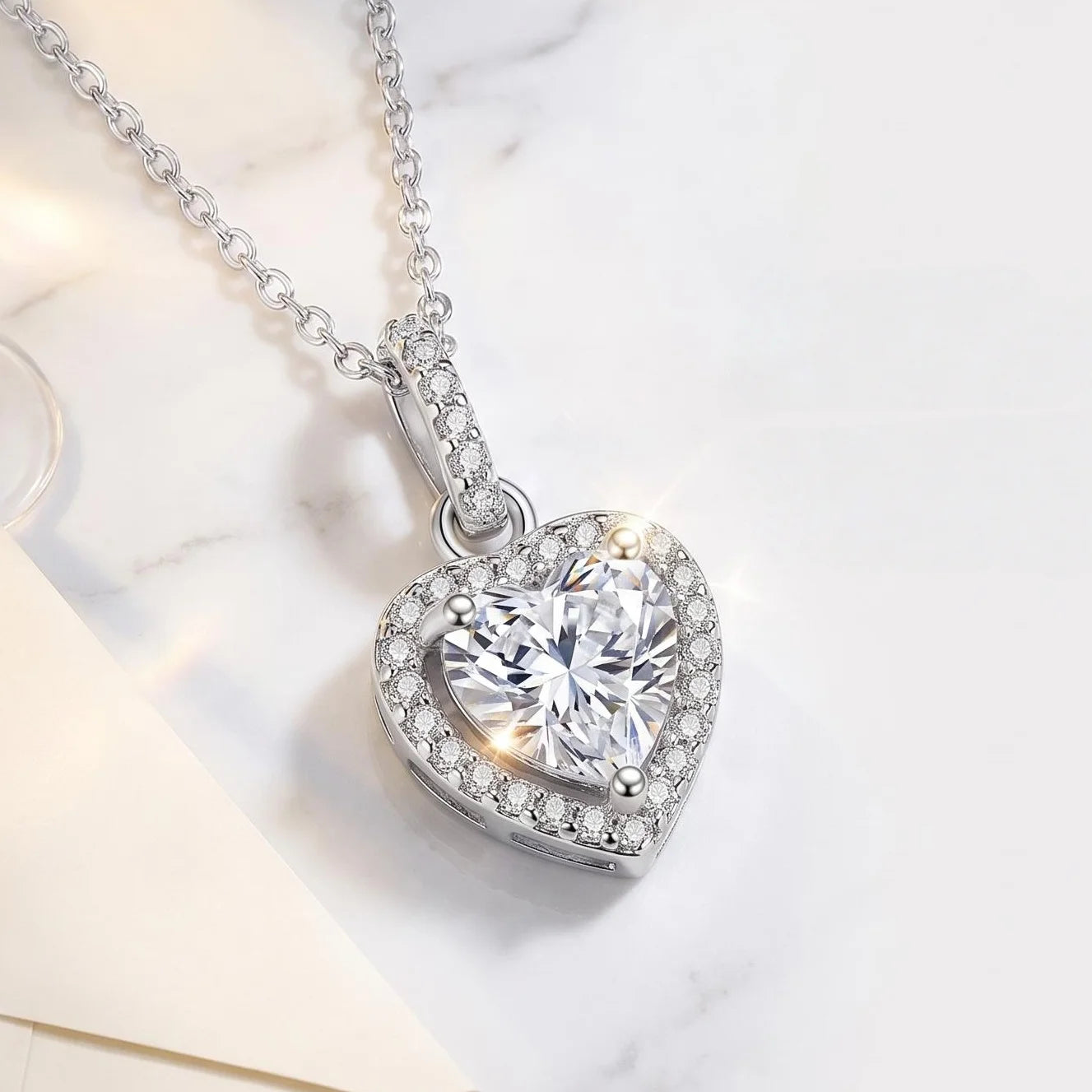 New 925 Sterling Silver Zircon Heart Pendant Necklace Exquisite Jewelry