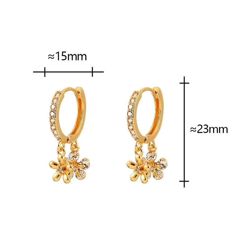 New 925 Sterling Silver 18k Gold Plated Zircon Flower Pendant Hoop Earrings Fine Jewelry