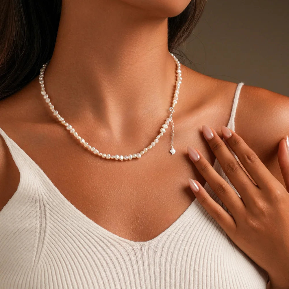 925 Sterling Silver Freshwater Pearl Baroque Chain Necklaces Jewelry