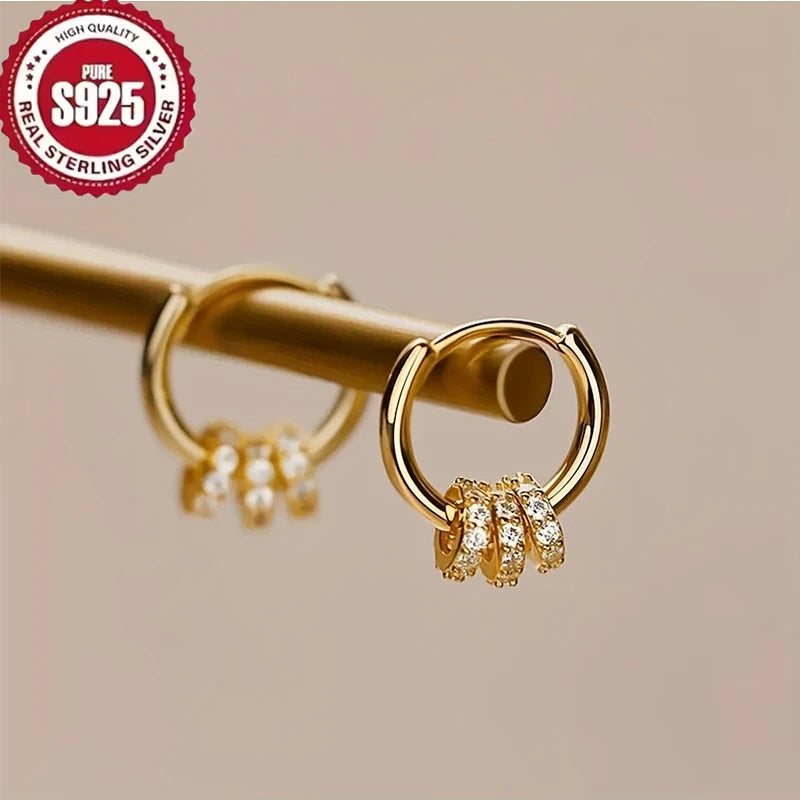 925 Sterling Silver Gold Plated Huggie Hoop Earrings Dainty Sparkling CZ Hypoallergenic Elegant Jewelry