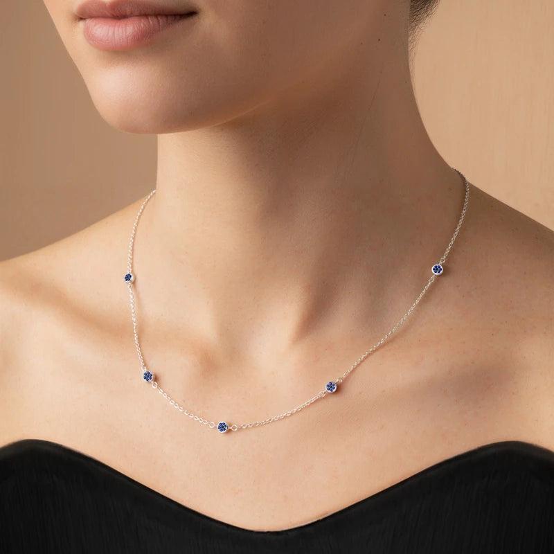 925 Sterling Silver Blue Zircon Necklace Fine Jewelry