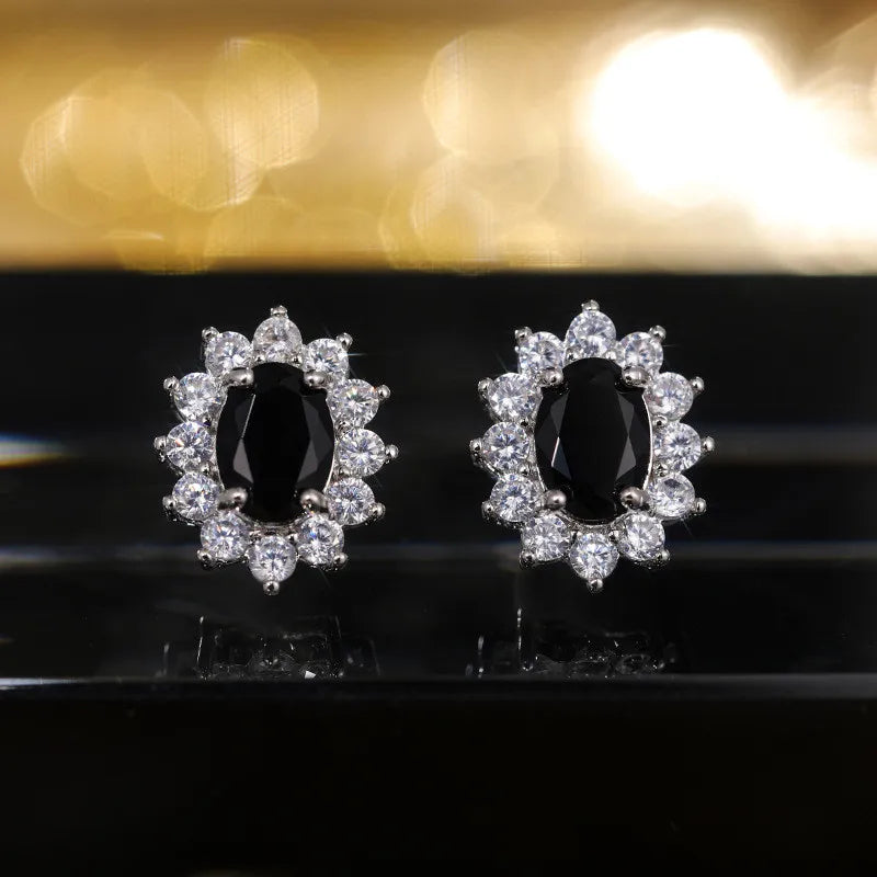 New 925 Sterling Silver Pure Zircon Birthstone Sunflower Shape Stud Earrings Oval Luxury Fine Jewelry