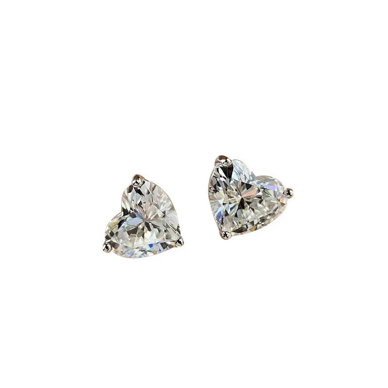New 925 Sterling Silver Shiny Pure Zirconia Heart Earrings Exquisite Jewelry