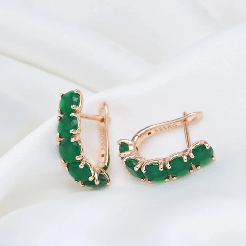New 14K Multi Gold Filled Natural Emerald with Zircon Diamond Earrings Fine Jewelry