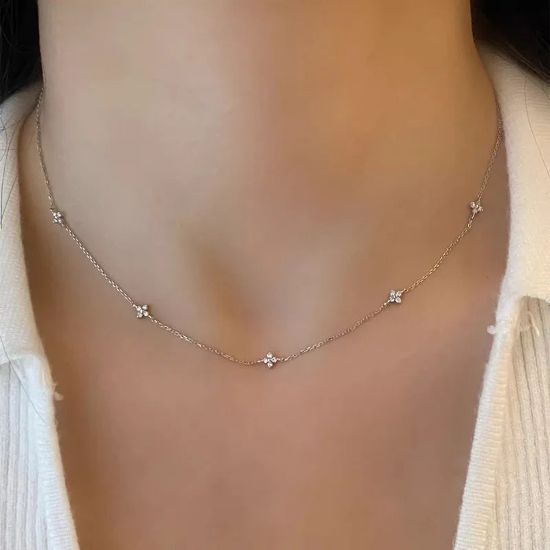 Dainty 925 Sterling Silver Plated 18K Gold Sparkling Zircon Flower Necklace for Women Exquisite Jewelry Gifts