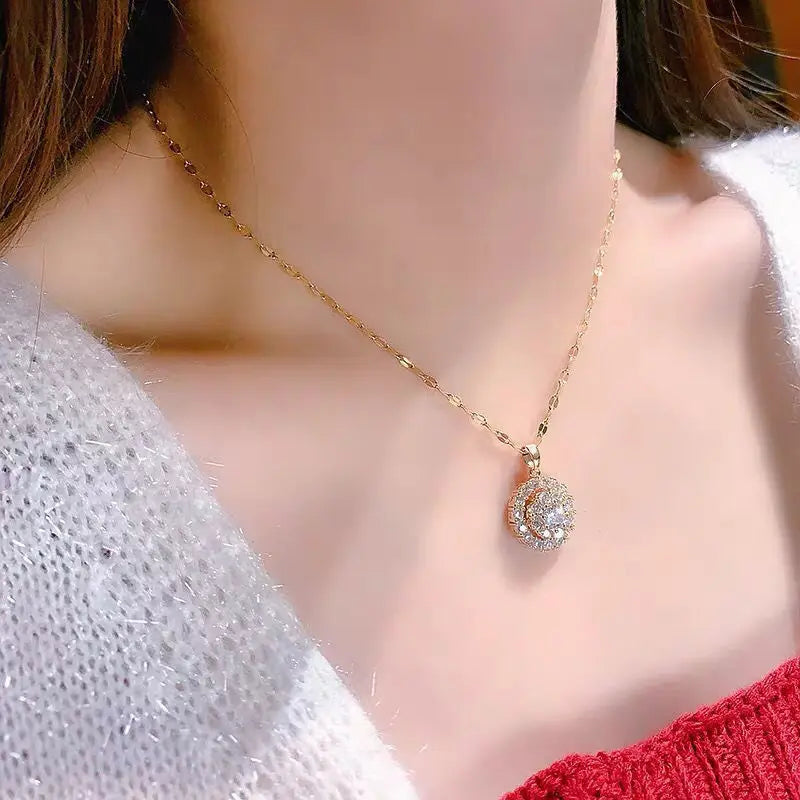 New 923 Sterling Silver 18K Gold Plated Necklace White Diamond Pure Zircon Pendant Fine Jewelry