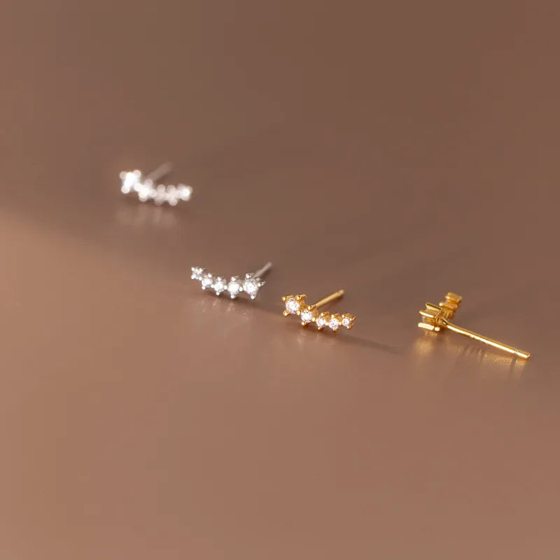 Real 925 Sterling Silver 18k Gold Plated Real Zircon Arc Stud Earrings for Fashion Fine Jewelry Minimalist