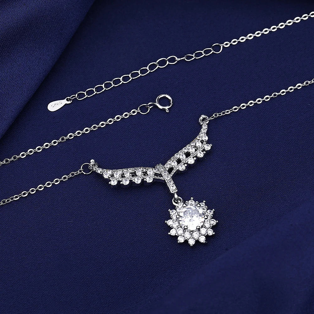 Fine 925 Sterling Silver Angel Wings Clavicle Chain Pendant Necklace Sparkling Zircon Necklace Jewelry