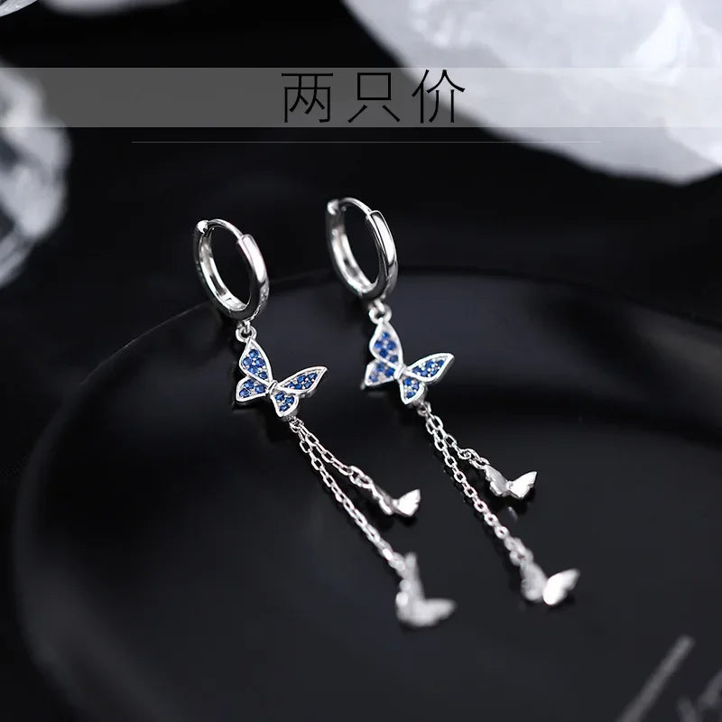 925 Silver Minimalist Diamond Effect Butterfly Hoop Earrings for Women Unisex Jewelry Gift