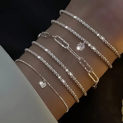 6Pcs 925 Sterling Silver Rhinestone Bracelets Luxury Sparkling Starry Sky Charm Bracelets Jewelry