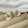 New 923 Sterling Silver Pure Zircon Flower Stud Earrings Fine Jewelry
