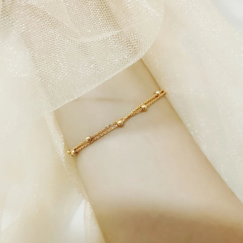 Fashionable 925 Sterling Silver Gold Small round Bead Bracelet Double-Layer Bracelet Jewelry Gift