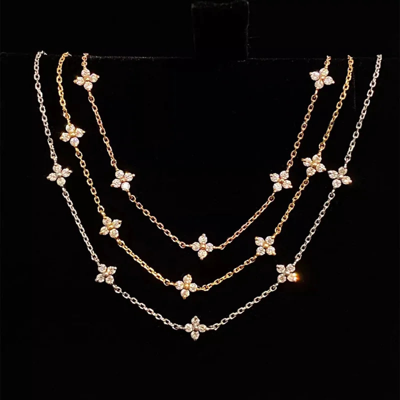 Dainty 925 Sterling Silver Plated 18K Gold Sparkling Zircon Flower Necklace for Women Exquisite Jewelry Gifts