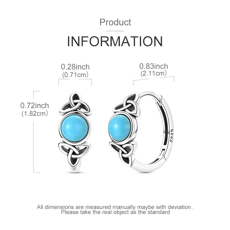 925 Silver Celtic Knot Blue Pine Hoop Earrings Jewelry