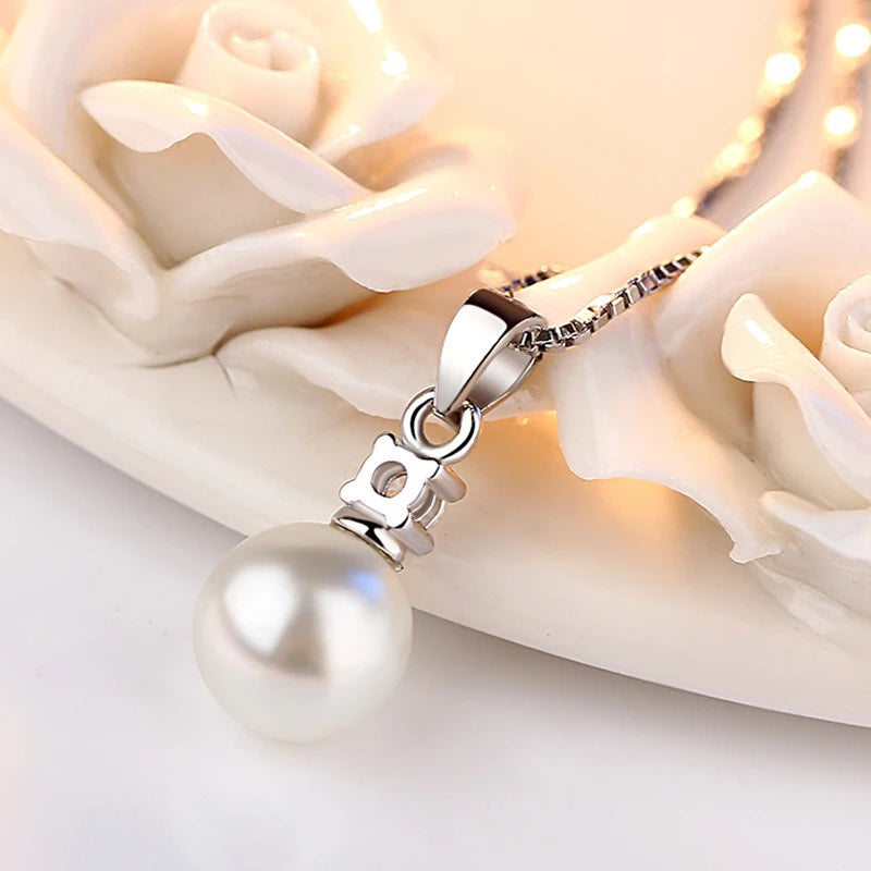 New 925 Sterling Silver Freshwater Pearl Zircon Pendant Necklace Choker Necklace