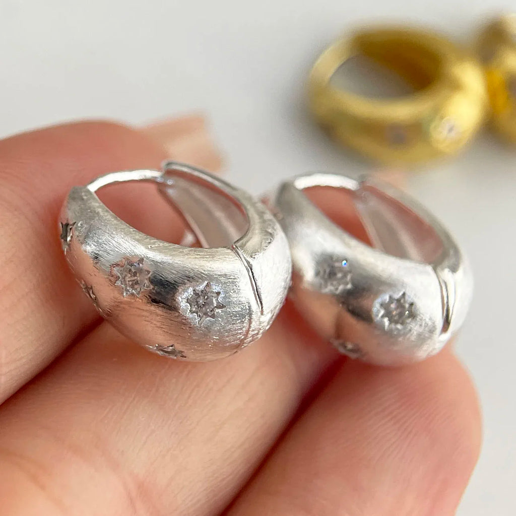 Pure 925 Sterling Silver 18k Gold Plated Vintage Earrings Simple Star Fine Jewelry