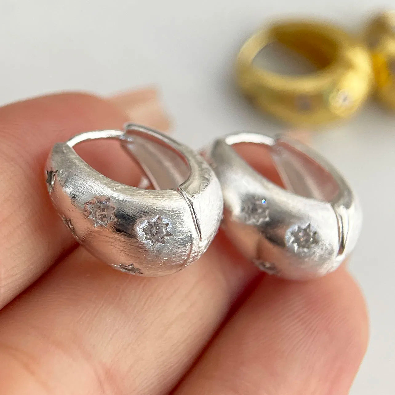 Pure 925 Sterling Silver 18k Gold Plated Vintage Earrings Simple Star Fine Jewelry