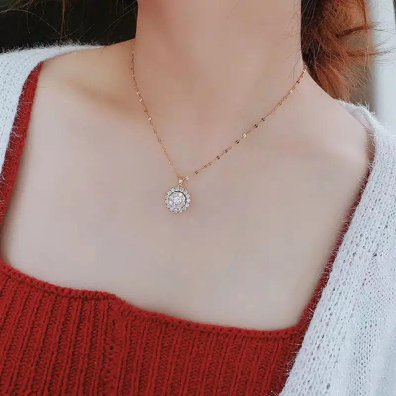 New 923 Sterling Silver 18K Gold Plated Necklace White Diamond Pure Zircon Pendant Fine Jewelry