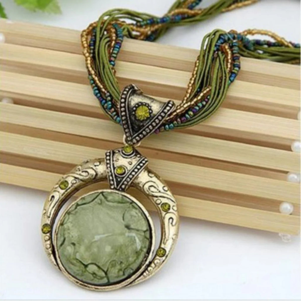 Vintage Necklace Jewelry Fashion Retro Bohemia Style Multilayer Beads Chain Crystal Grain Pendant
