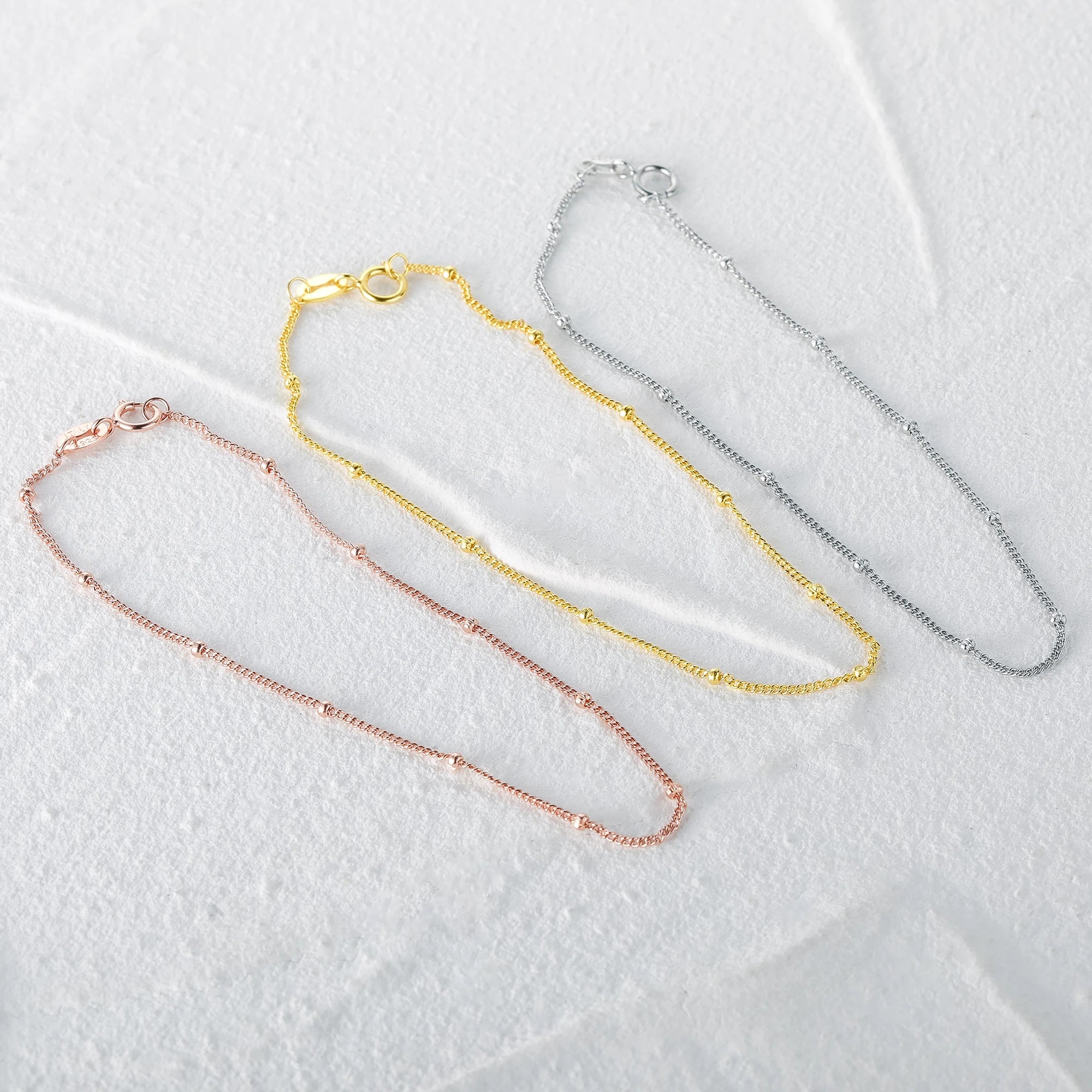 925 Sterling Silver Minimalist Small Beads Thin Chain Bracelets Rose Gold Bracelet Jewelry Accessories