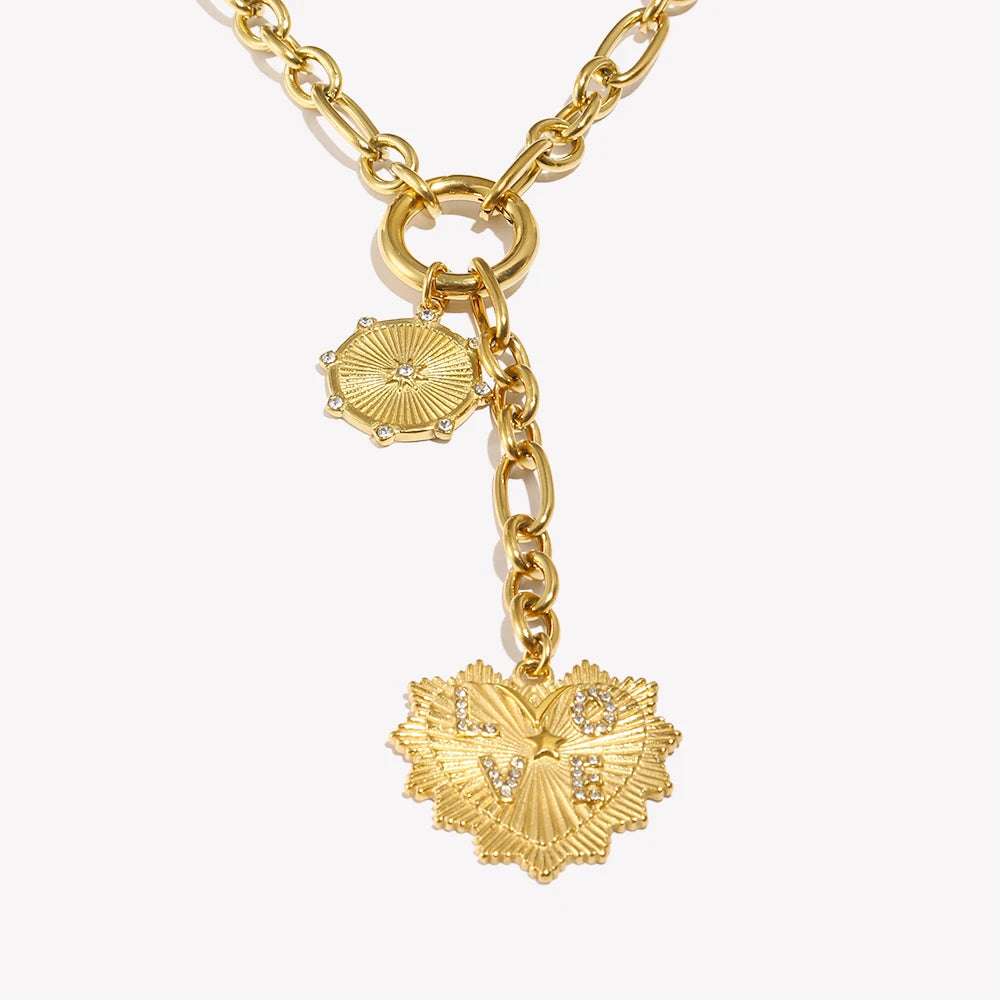 O-Shape Chain Star Heart Eye Tassel Pendant Necklace Stainless Steel 18K Gold Plated Waterproof Jewelry for Women Gift