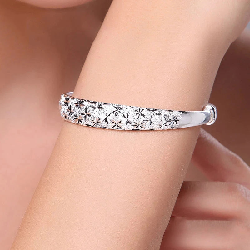Romantic 925 Sterling Silver Star Bangle Bracelet Fine Jewelry