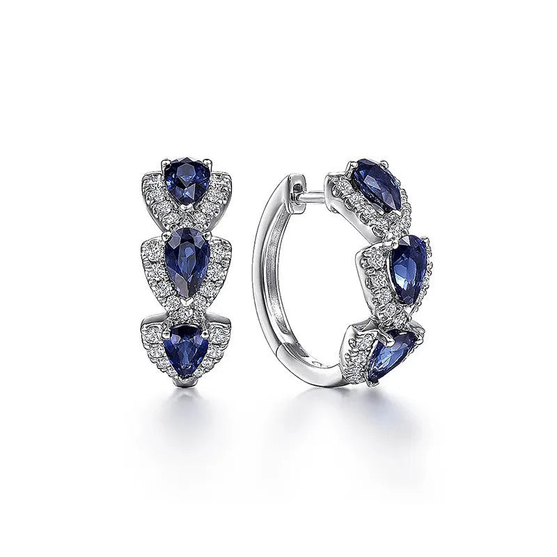 New 925 Sterling Silver Luxury Trendy Blue Cubic Zirconia Hoop Earrings Fine Jewelry Gift
