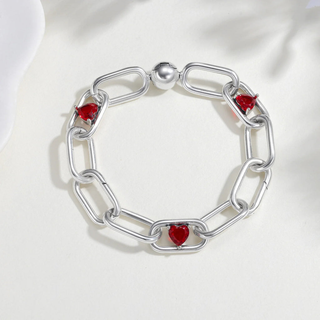New 925 Sterling Silver Red Heart Charm Bracelet Jewelry