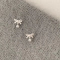 Pure 923 Sterling Silver Geometric Bow Charm Freshwater Pearl Pendant Stud Earrings