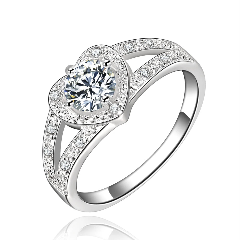 925 Sterling Silver Fine Heart Zircon Ring Fine Jewelry
