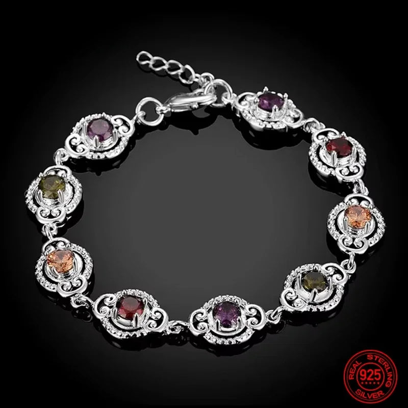 925 Sterling Silver Crystal Pretty Bracelet Jewelry