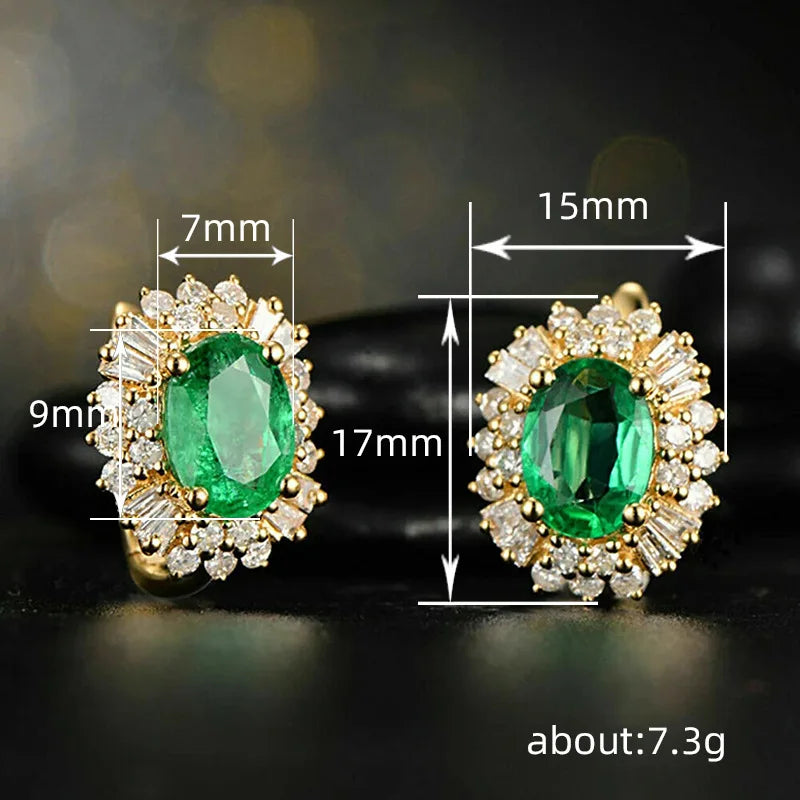 New 925 Sterling Silver 18k Gold Plated Oval Green Cubic Zircon Earrings Luxury Jewelry