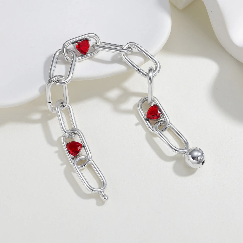 New 925 Sterling Silver Red Heart Charm Bracelet Jewelry
