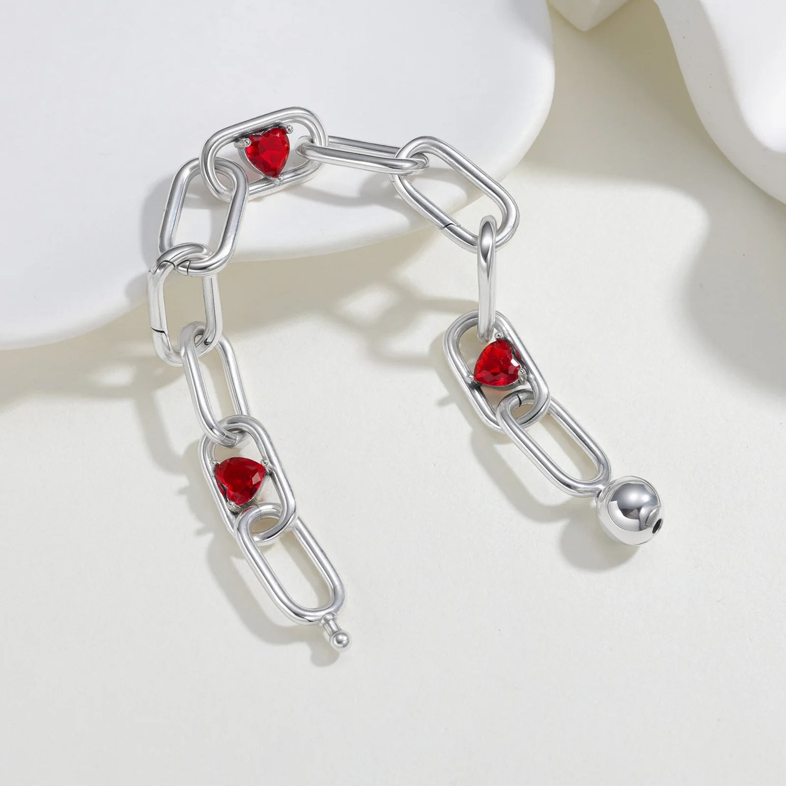 New 925 Sterling Silver Red Heart Charm Bracelet Jewelry