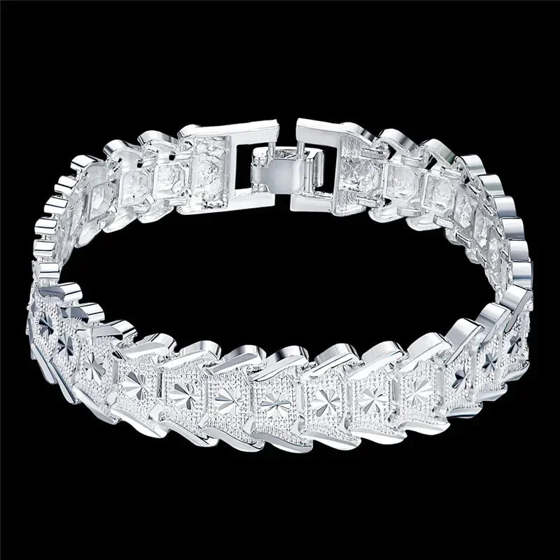 New 925 Sterling Silver Wide Wristband Bracelet Chain Fine Jewelry