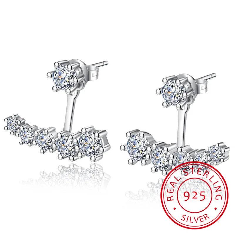 Luxury 925 Sterling Silver Zirconia Double Sided Leaves Stud Earrings