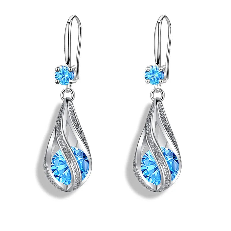 Fine 925 Sterling Silver Luxury Crystal Zircon Earrings Charms Jewelry Gift