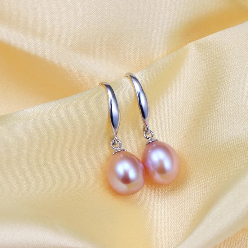 New 925 Sterling Silver Natural Freshwater Cultured Pearl Drop Earrings Fine Jewelry