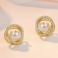 New 925 Sterling Silver 18k Gold Plated Freshwater Pearl Pure Zircon Stud Elegant Earrings Fine Jewelry