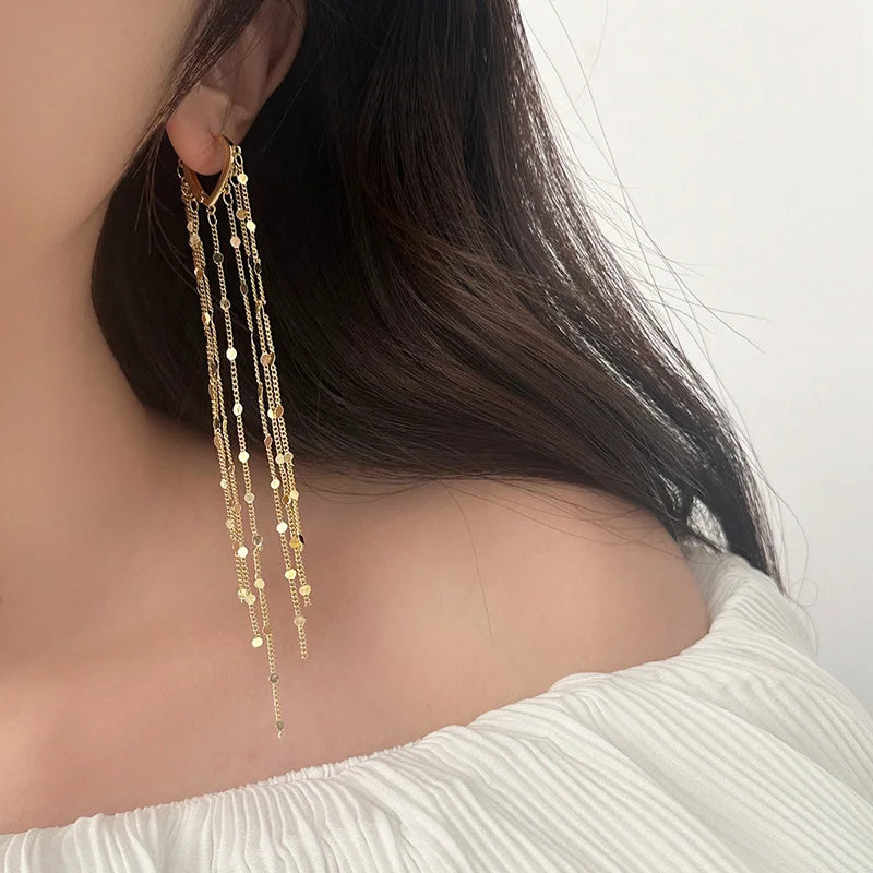 New 923 Sterling Silver Chain Tassels Pendant Hoop Earrings Jewelry