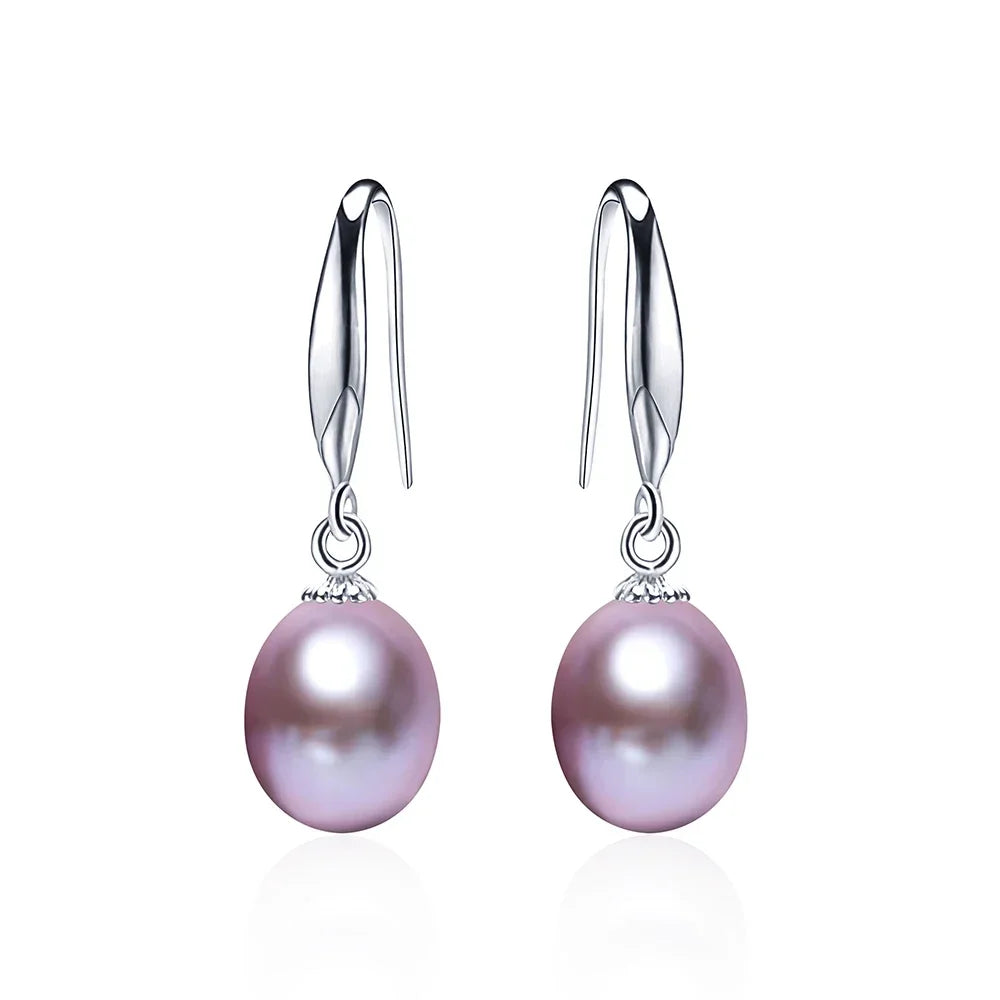 New 925 Sterling Silver Natural Freshwater Cultured Pearl Drop Earrings Fine Jewelry