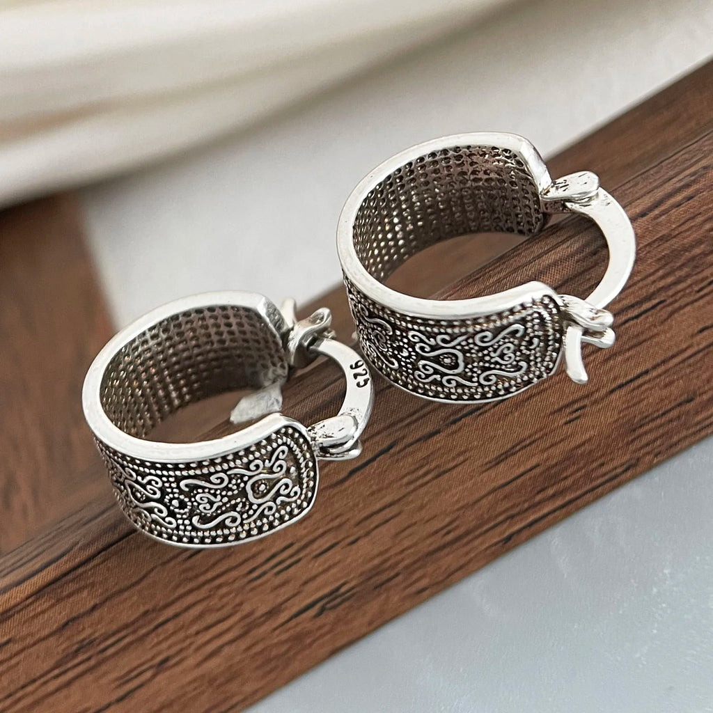 New 925 Sterling Silver Earrings Simple Retro Flower Fine Jewelry