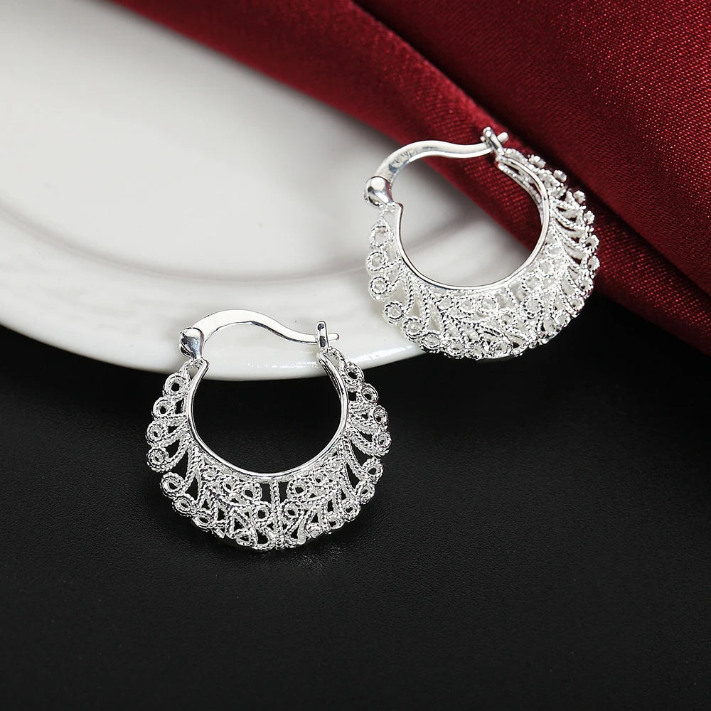 New 925 Sterling Silver Hollow Carved Drop Earrings Fine Jewelry